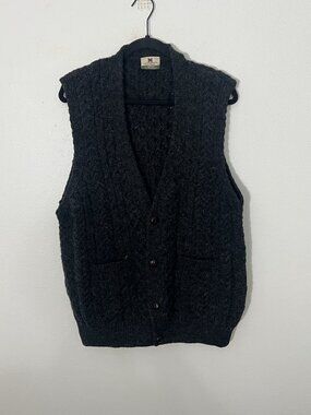 Carraig Donn Dark Gray Sleeveless Button Down Wool Cardigan Sweater Vest Size XL